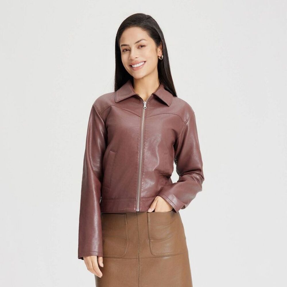 Women's Zip-Front Faux Leather Jacket - Universal Thread Red XS